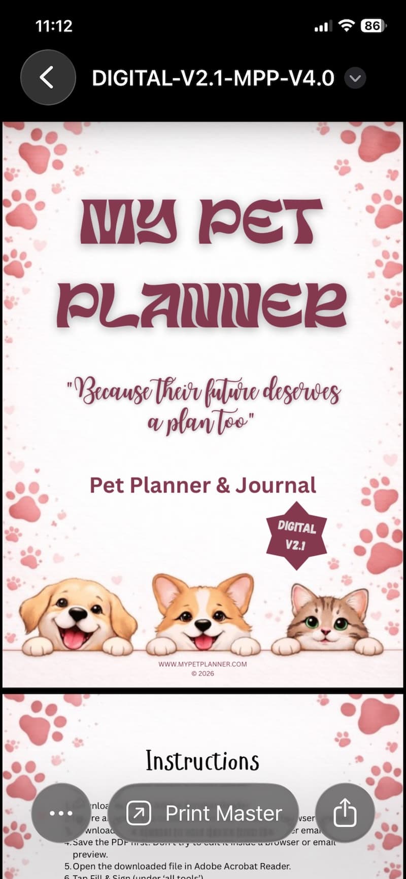 My Pet Planner 2.1 Digital Download (PDF)